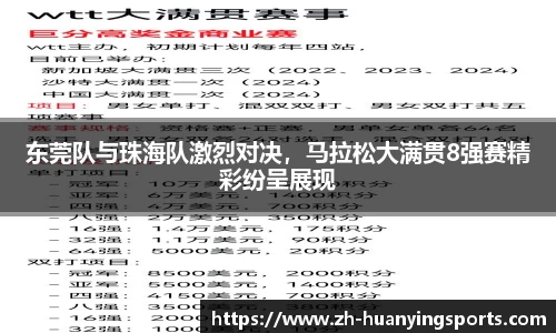 东莞队与珠海队激烈对决,马拉松大满贯8强赛精彩纷呈展现